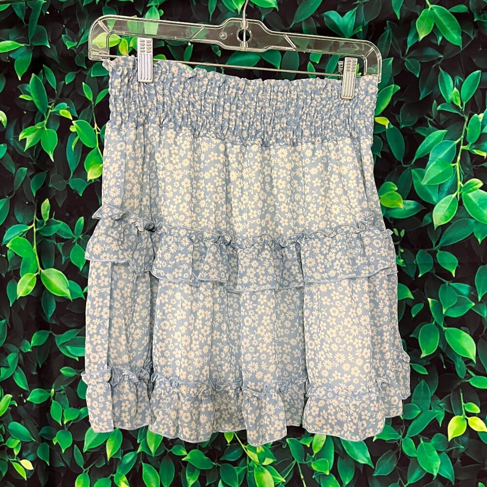 Altar'd State Blue Floral Skirt w/ Elastic Waist (Large)